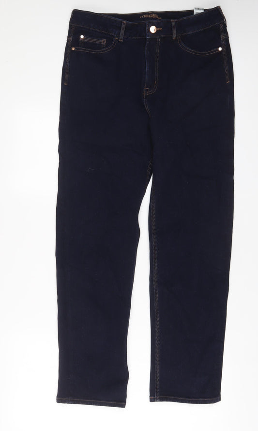 Marks and Spencer Womens Blue Cotton Straight Jeans Size 14 L30 in Regular Zip