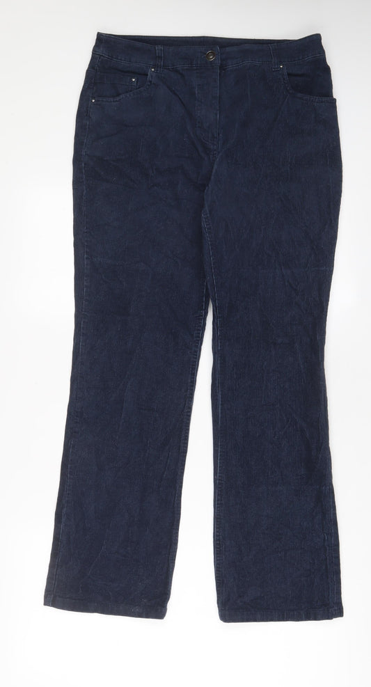 EWM Womens Blue Cotton Trousers Size 12 L29 in Regular Zip