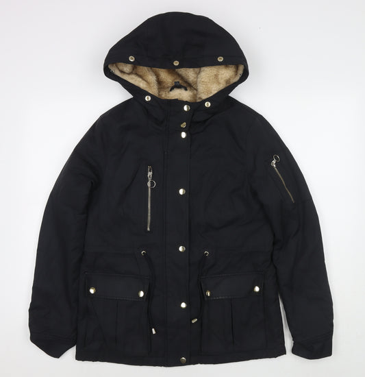 Topshop Womens Black Parka Jacket Size 10 Zip