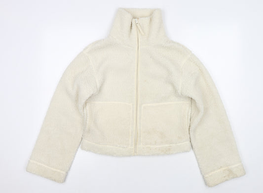 H&M Womens White Jacket Size S Zip - Teddy Fleece