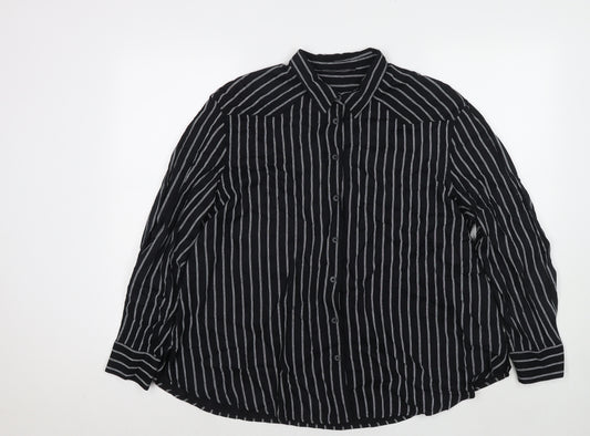 Marks and Spencer Womens Black Striped Viscose Basic Button-Up Size 16 Collared