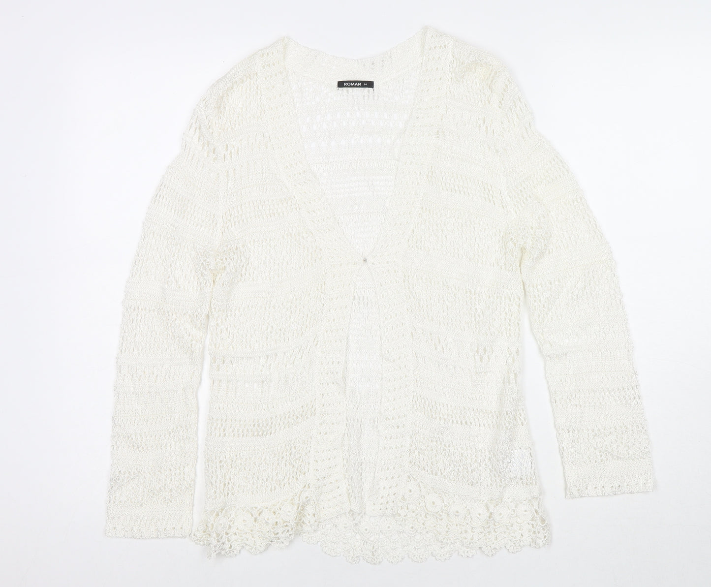 Roman Womens White V-Neck Viscose Cardigan Jumper Size 14