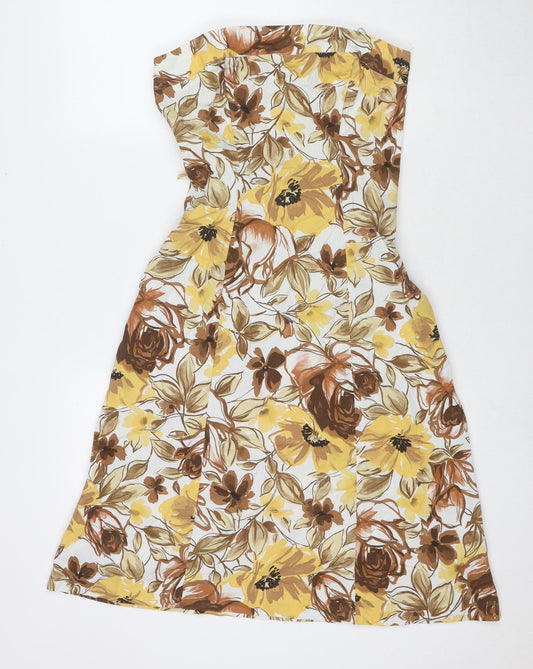 Wallis Womens Brown Floral Cotton A-Line Size 10 Square Neck Zip - Strapless