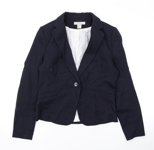 H&M Womens Blue Jacket Blazer Size 10 Button