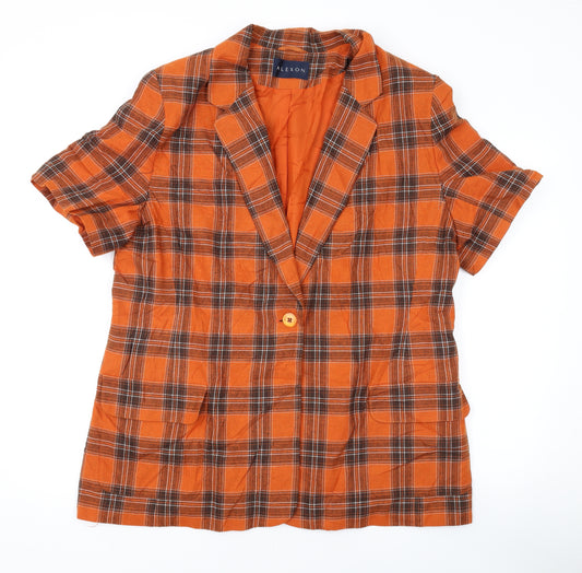 Alexon Womens Orange Plaid Jacket Blazer Size 18 Button