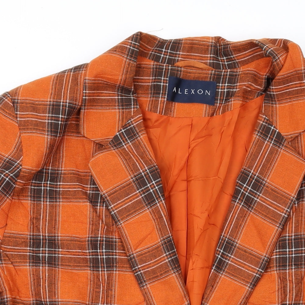 Alexon Womens Orange Plaid Jacket Blazer Size 18 Button