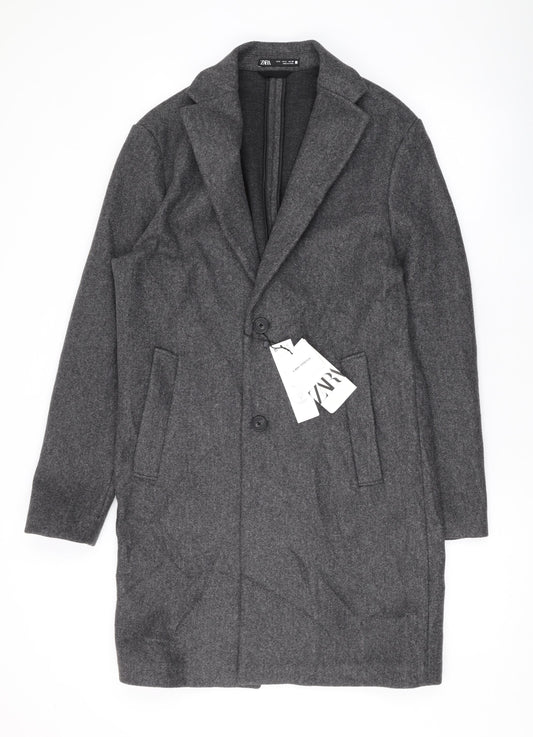 Zara Womens Grey Overcoat Coat Size S Button