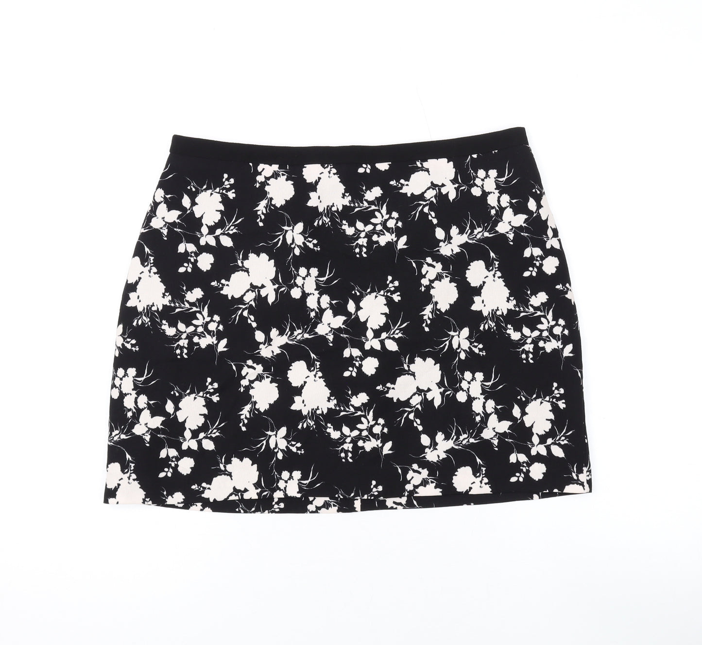 Oasis Womens Black Floral Polyester Mini Skirt Size 12 Zip