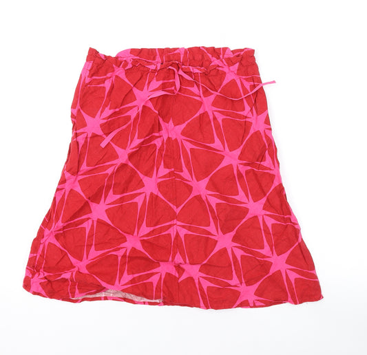 H&M Womens Pink Geometric Linen Swing Skirt Size 8 Drawstring