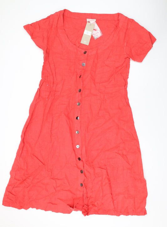 Sahara Womens Pink Linen A-Line Size XL V-Neck Button