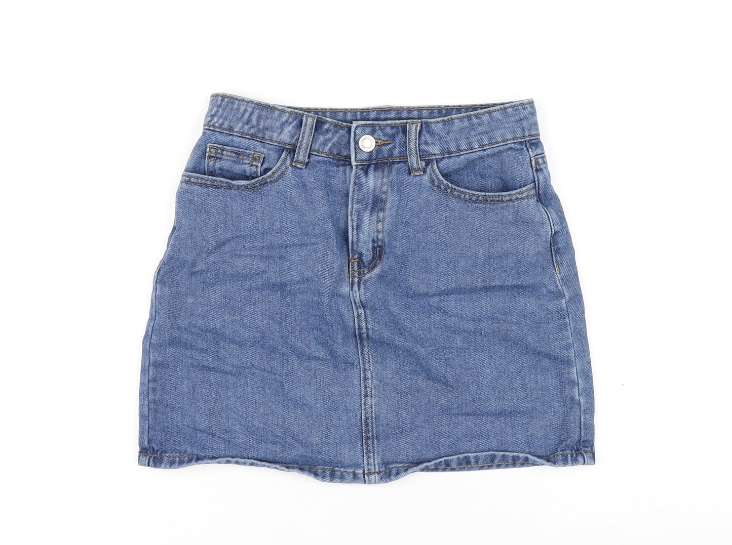 Denim & Co. Womens Blue Cotton Mini Skirt Size 6 Zip