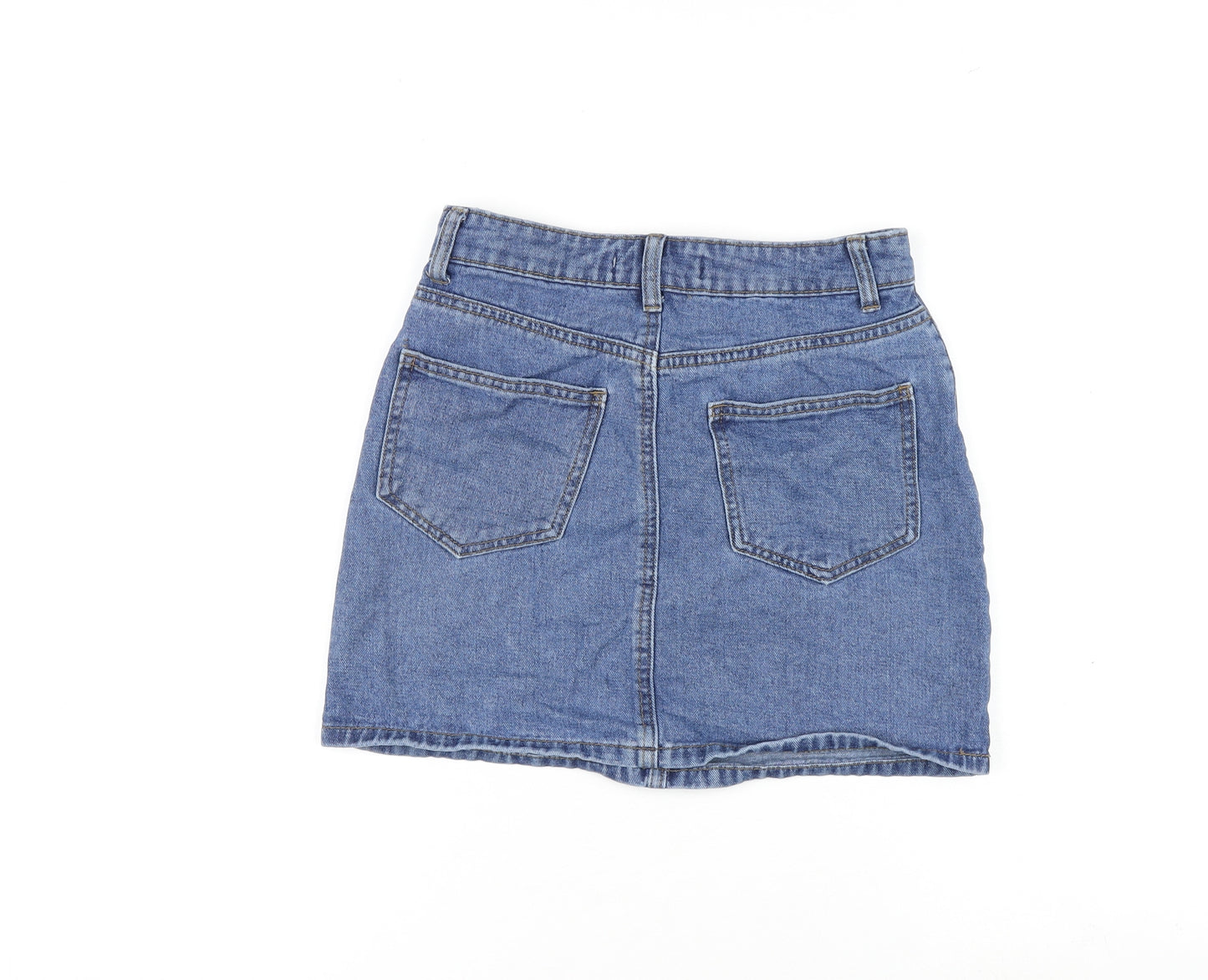 Denim & Co. Womens Blue Cotton Mini Skirt Size 6 Zip