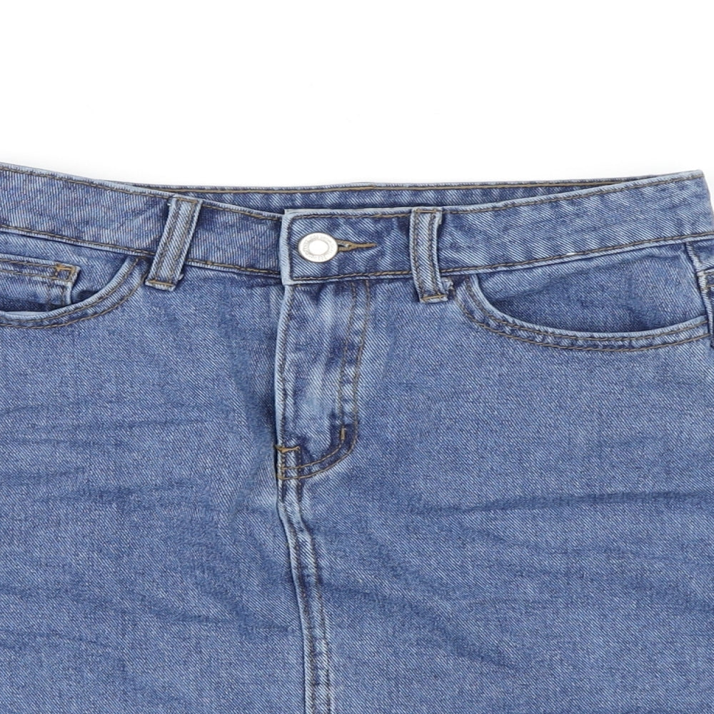 Denim & Co. Womens Blue Cotton Mini Skirt Size 6 Zip