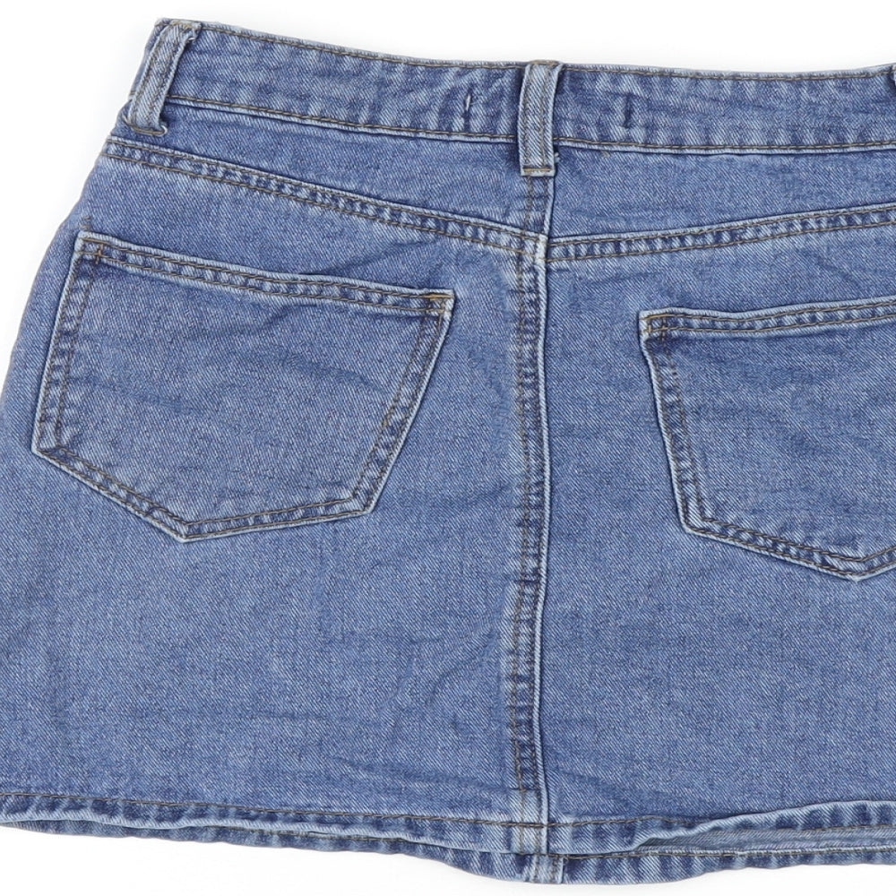 Denim & Co. Womens Blue Cotton Mini Skirt Size 6 Zip