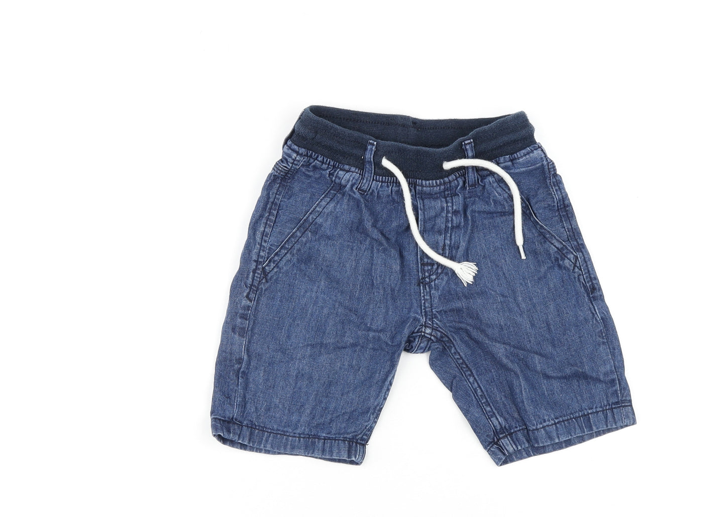 H&M Boys Blue 100% Cotton Biker Shorts Size 5-6 Years Relaxed Drawstring - Inside leg 7in