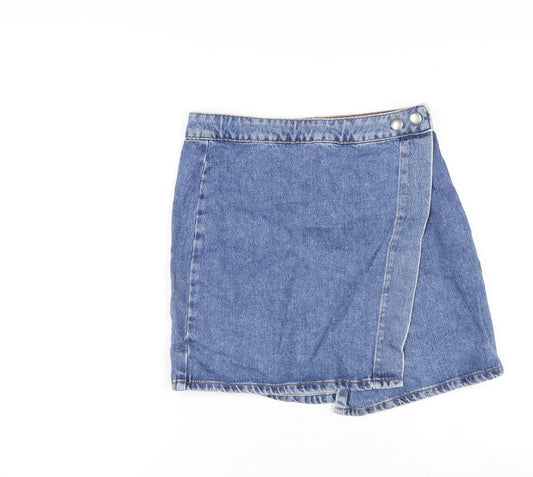 ASOS Womens Blue Cotton Mini Skirt Size 8 Button