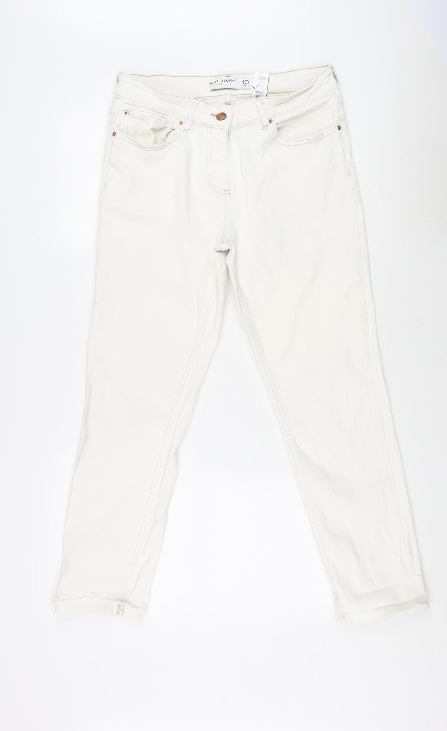 NEXT Womens White Cotton Skinny Jeans Size 10 L26 in Regular Zip