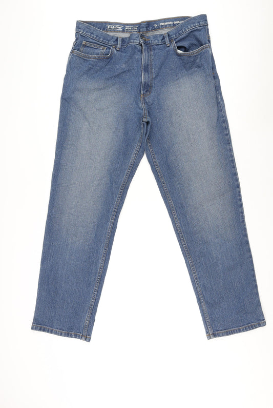 TU Mens Blue Cotton Wide-Leg Jeans Size 36 in L30 in Relaxed Zip