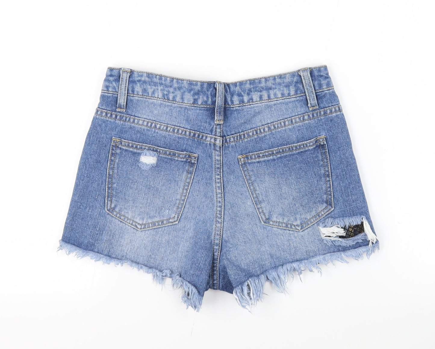 FOREVER 21 Womens Blue 100% Cotton Hot Pants Shorts Size S Regular Zip - Inside leg 3in