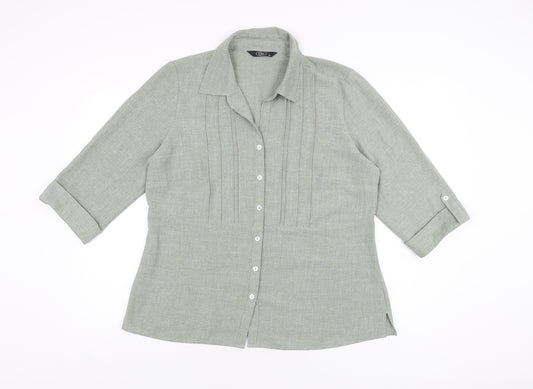 BM Collection Womens Grey Polyester Basic Button-Up Size 16 Collared