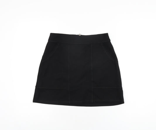 Miss Selfridge Womens Black Viscose Mini Skirt Size 10 Zip