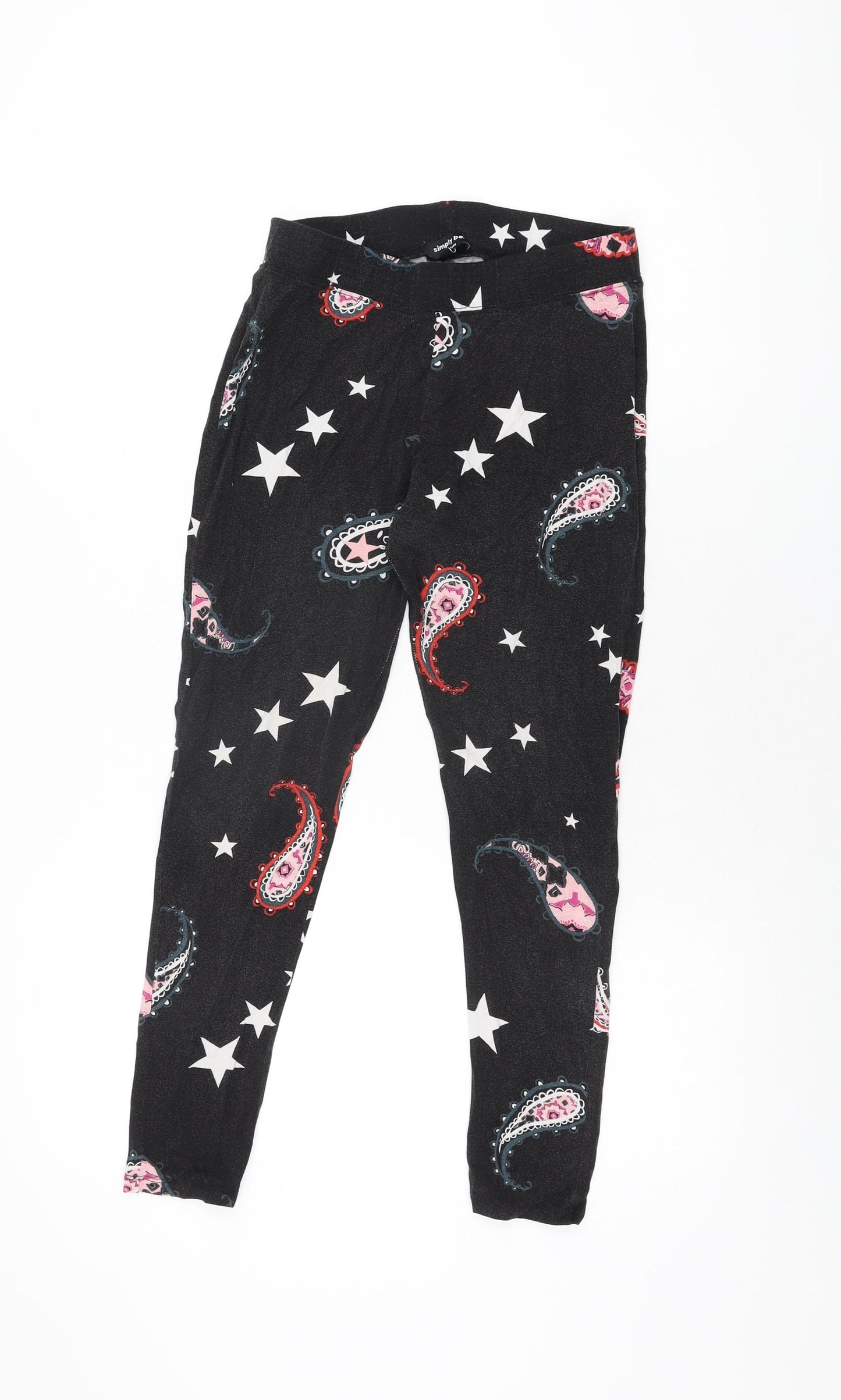 Simply Be Womens Black Paisley Viscose Pedal Pusher Leggings Size 14 L23.5 in - Star Print