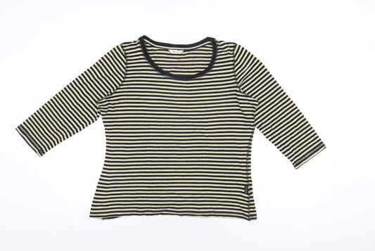 Precis Womens Black Striped Cotton Basic T-Shirt Size L Round Neck