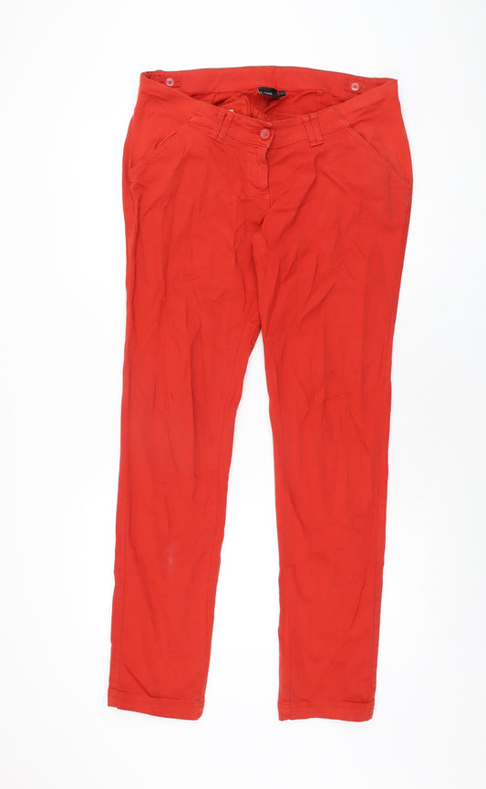 NEXT Womens Red Cotton Trousers Size 12 L32 in Regular Zip