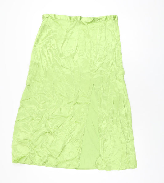 H&M Womens Green Viscose Swing Skirt Size 16 Zip