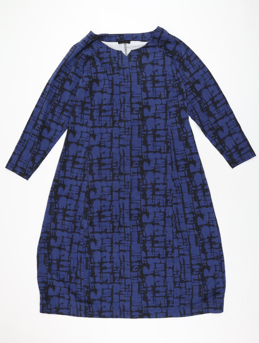 Q Neel Womens Blue Geometric Cotton Shift Size 8 Round Neck Pullover