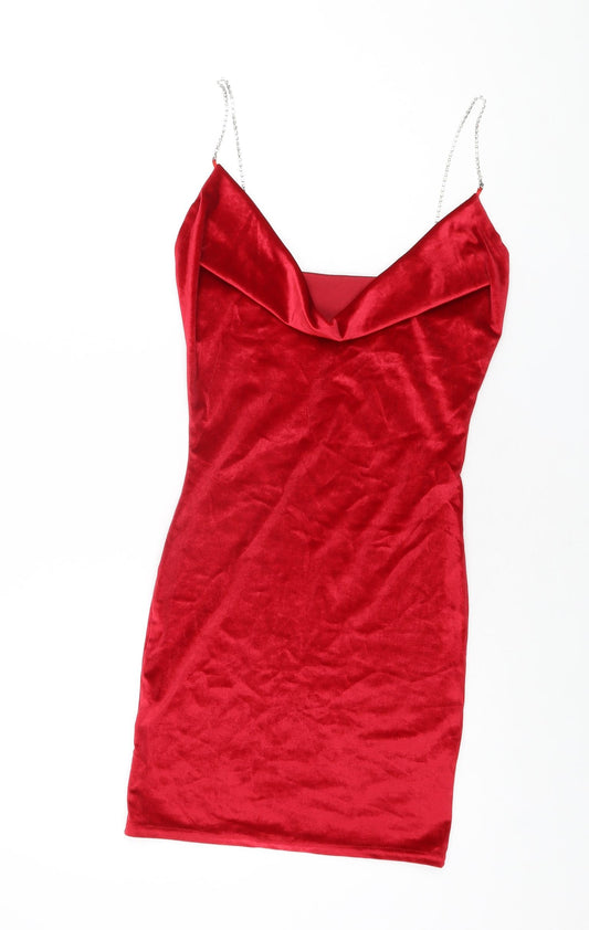 PRETTYLITTLETHING Womens Red Polyester Bodycon Size 6 Cowl Neck Pullover