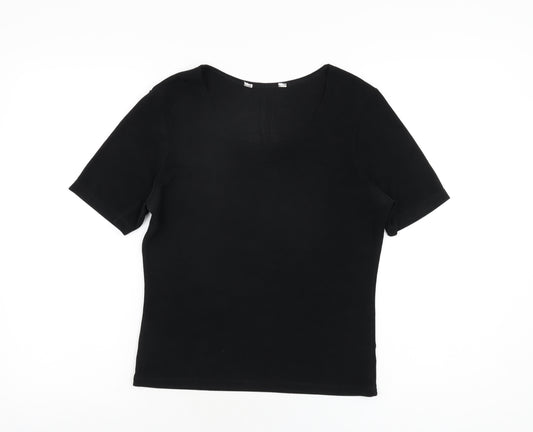 BHS Womens Black Polyester Basic T-Shirt Size 12 Scoop Neck