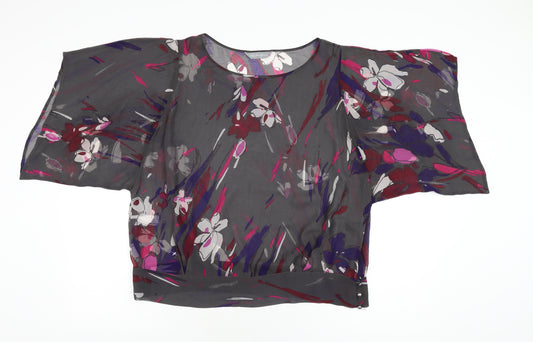 Marks and Spencer Womens Grey Floral Polyester Basic Blouse Size 16 Round Neck