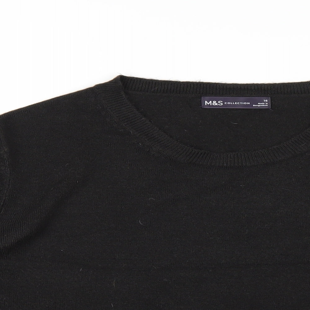 Marks and Spencer Womens Black Round Neck Acrylic Pullover Jumper Size 16