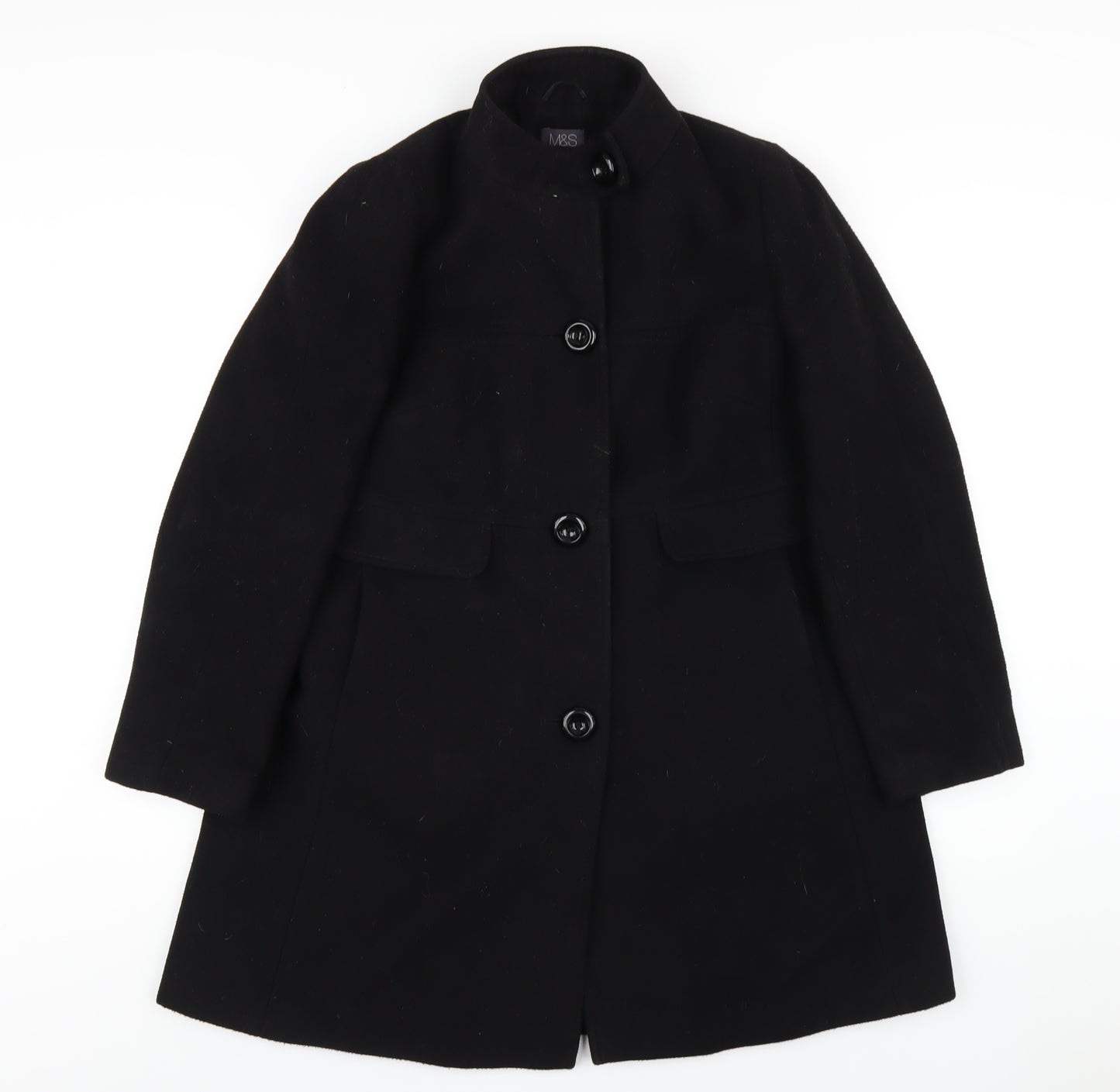 Marks and Spencer Womens Black Overcoat Coat Size 14 Button