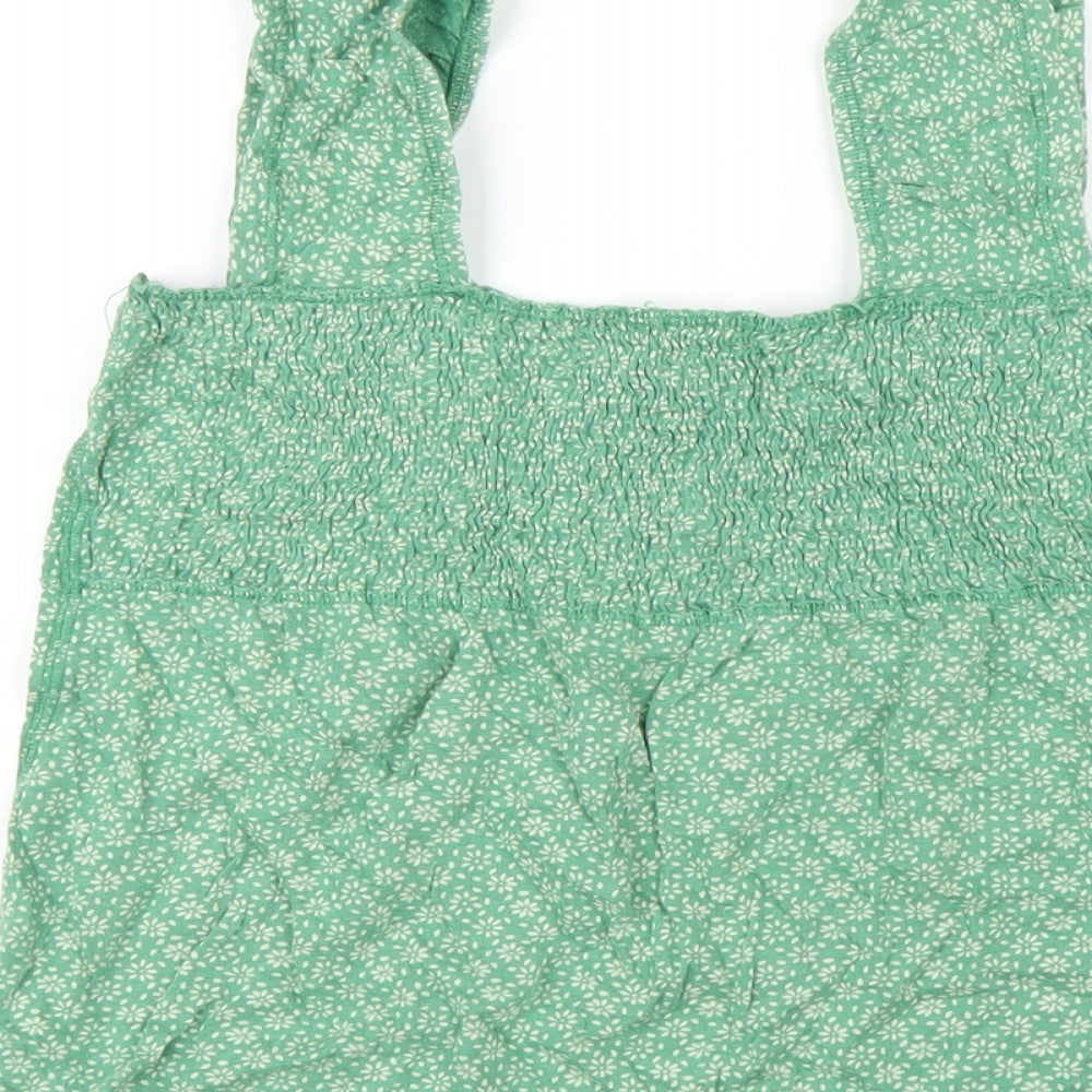 White Stuff Womens Green Cotton Basic Tank Size 8 Square Neck