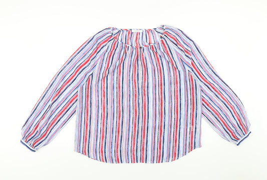 Classic Womens Multicoloured Striped Polyester Basic Blouse Size 16 Round Neck