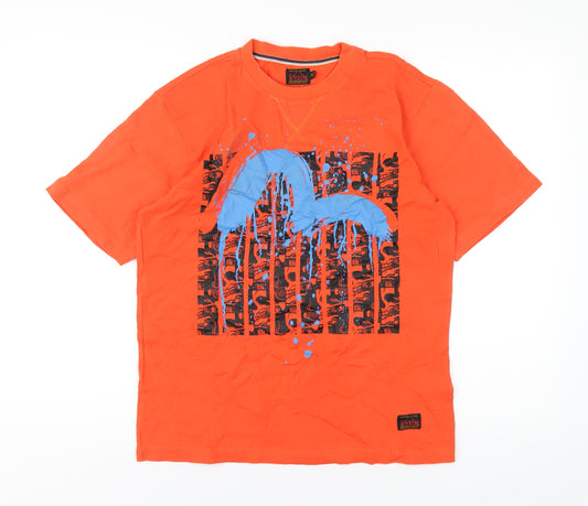 EVISU Mens Orange Cotton T-Shirt Size M Round Neck