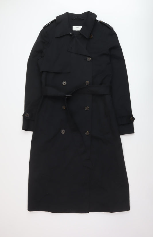 Marks and Spencer Womens Black Overcoat Coat Size 12 Button