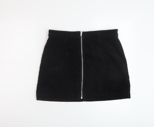 Topshop Womens Black Cotton A-Line Skirt Size 12 Zip