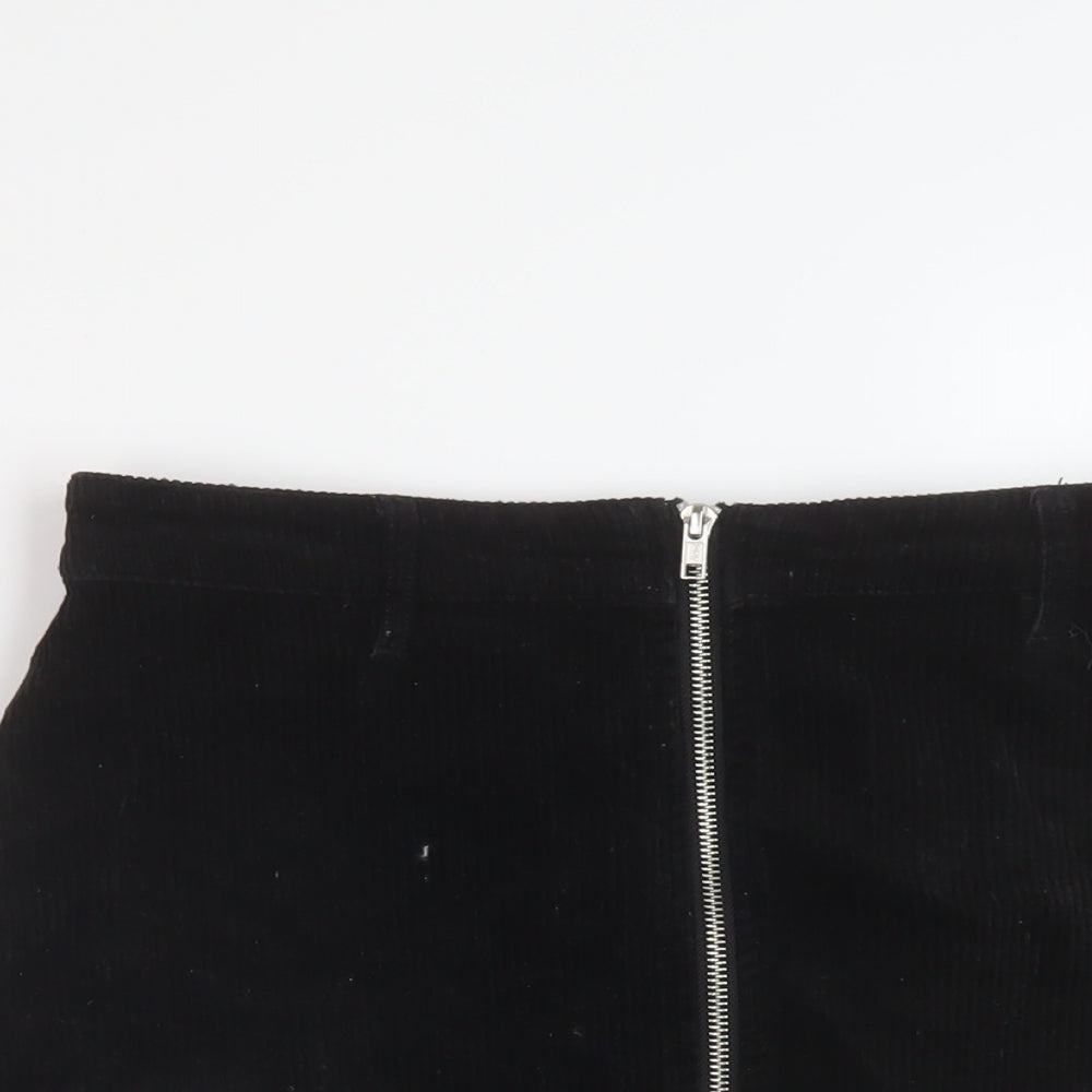 Topshop Womens Black Cotton A-Line Skirt Size 12 Zip