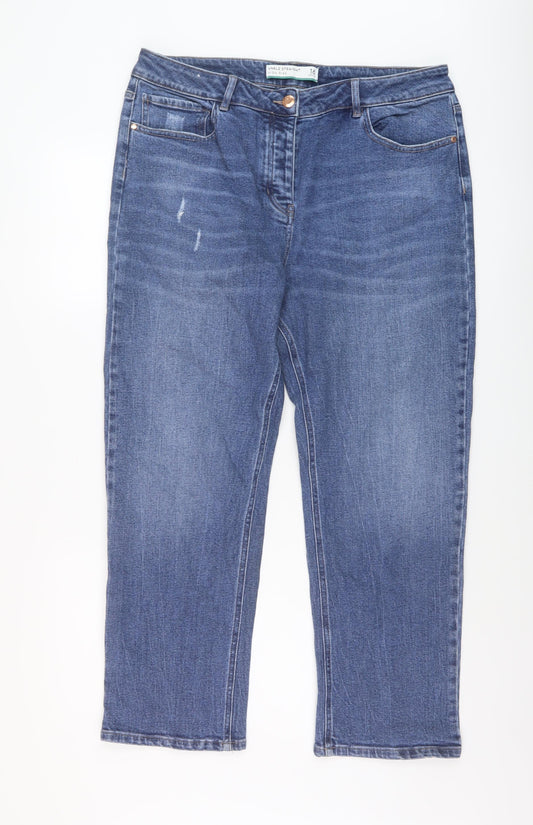 NEXT Womens Blue Cotton Straight Jeans Size 16 L27 in Regular Button