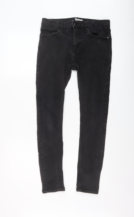 Topman Mens Black Cotton Skinny Jeans Size 32 in L32 in Regular Button