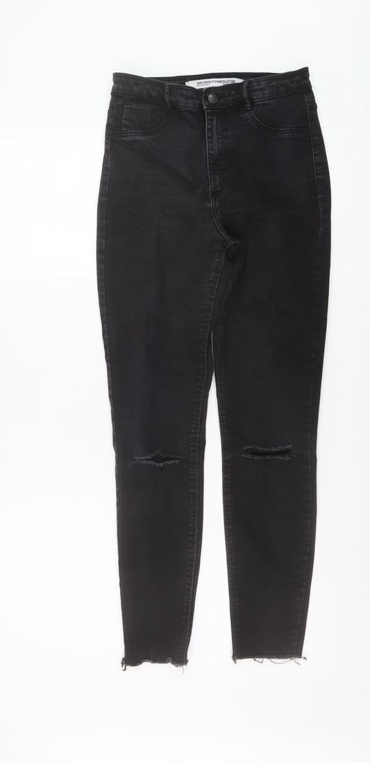 Zara Womens Black Cotton Skinny Jeans Size 10 L27 in Regular Button