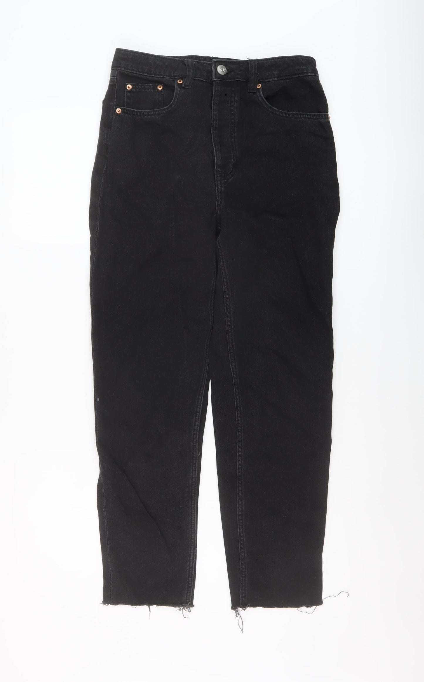 H&M Womens Black Cotton Straight Jeans Size 8 L25 in Regular Button