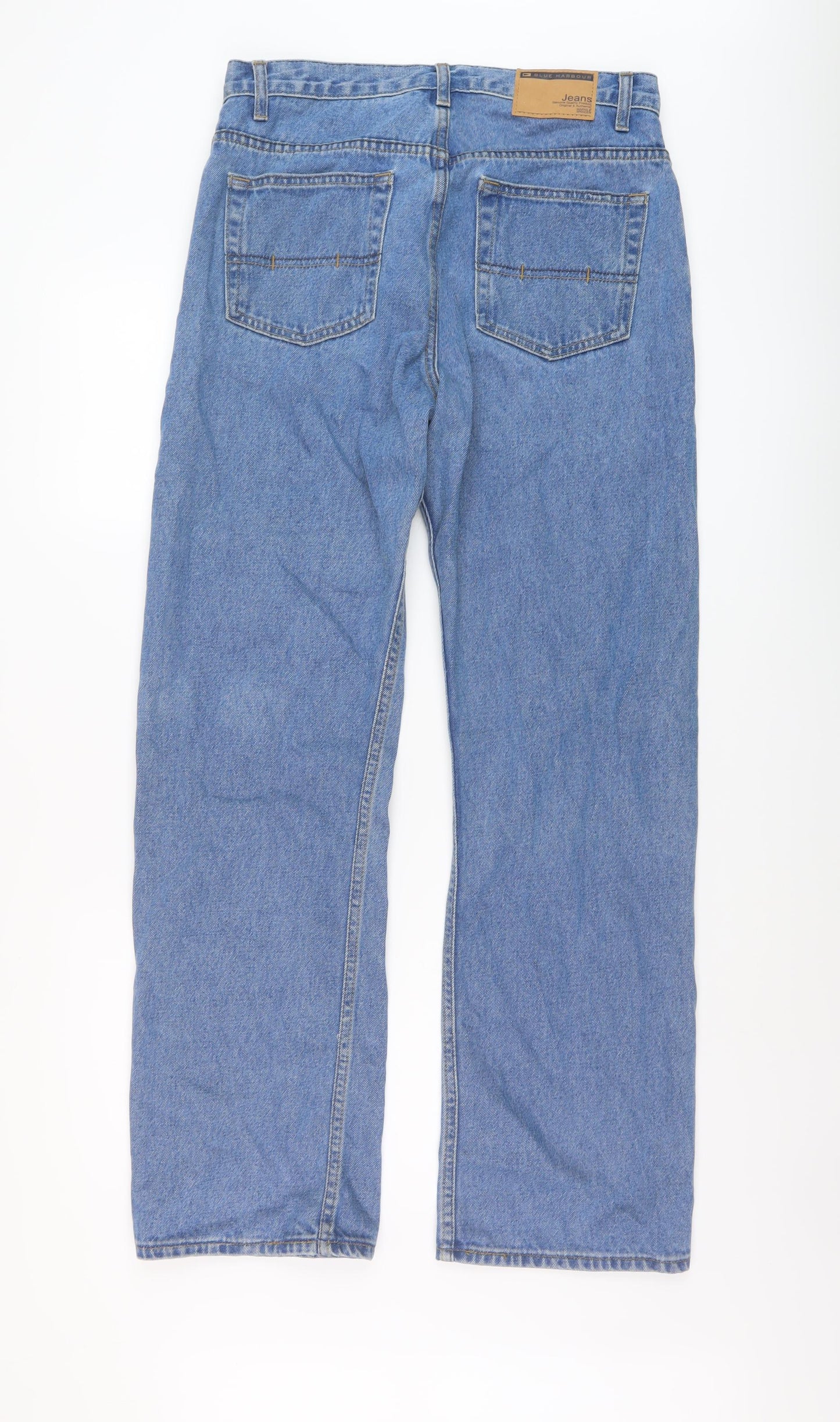 Marks and Spencer Mens Blue Cotton Straight Jeans Size 32 in L31 in Regular Button