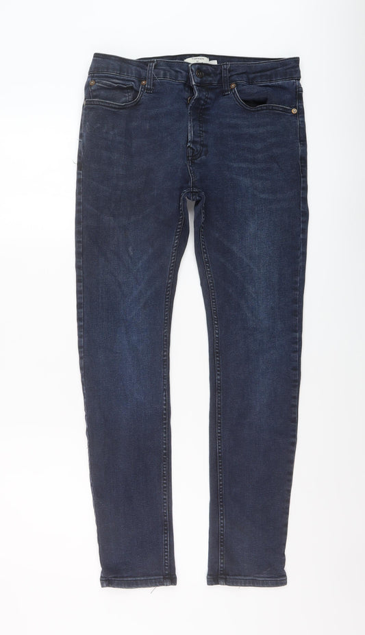 Topman Mens Blue Cotton Skinny Jeans Size 32 in L28 in Regular Button