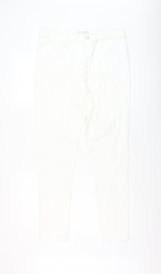 Marks and Spencer Womens White Cotton Skinny Jeans Size 16 L29 in Regular Button