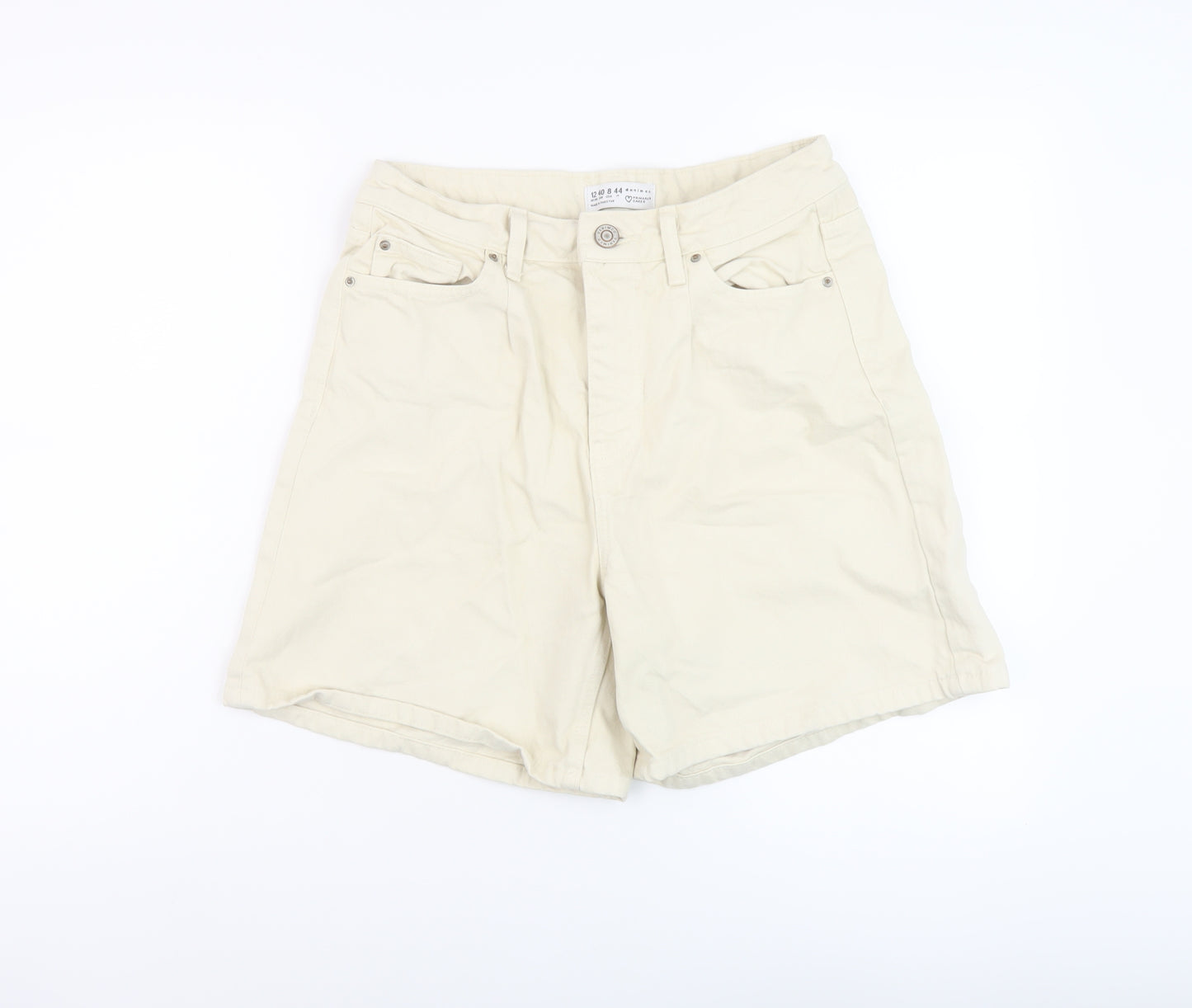 Denim & Co. Womens Beige Cotton Mom Shorts Size 12 L7 in Regular Button