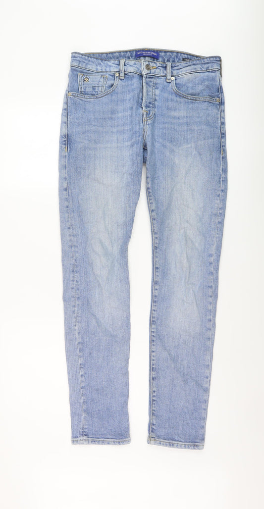 Scotch & Soda Mens Blue Cotton Straight Jeans Size 30 in L32 in Regular Button